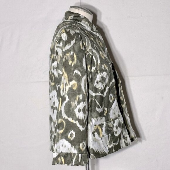 Chico’s Green Yellow Graphic Print Open Front Light Jacket XL - Picture 5 of 13